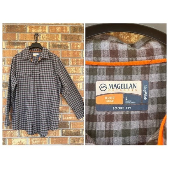 Magellan Outdoors Other - Magellan Outdoors Hunt Gear MagWick Plaid Shirt Mens Large Loose Fit Grey Brown